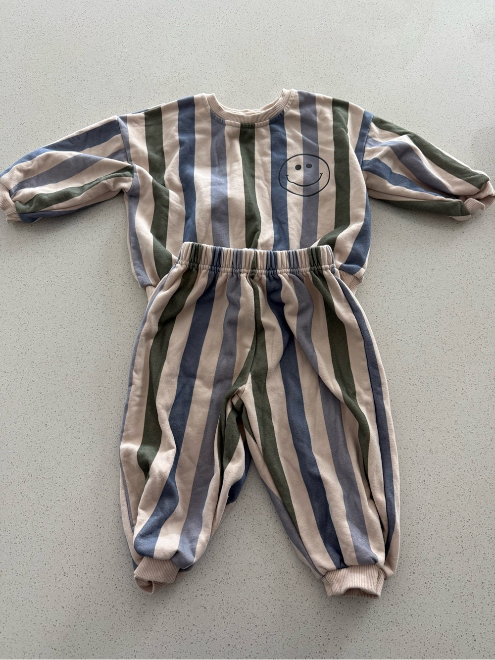 Indy & Pippa Kids Striped  Set with Smile - Blue, Green, Cream